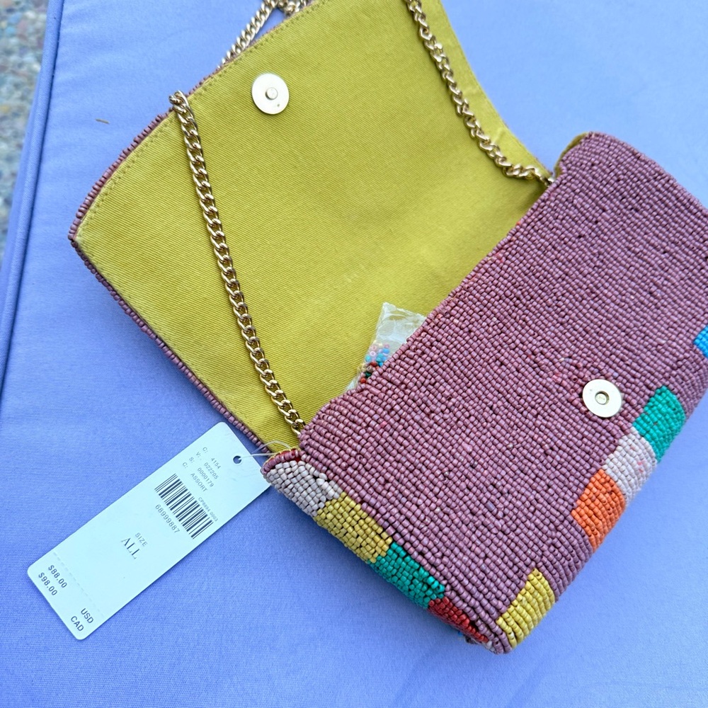 Anthropologie Red and Pink Beaded Clutch with Gold Chain - Picture 2 of 3